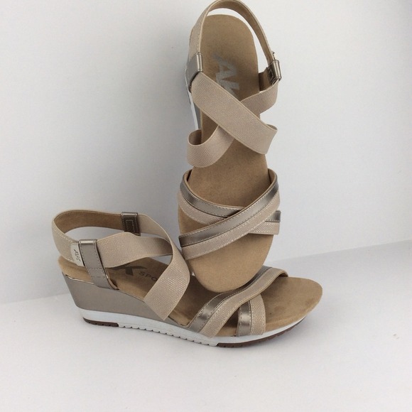 Anne Klein Shoes - Anne Klein Sport Wedge Sandals Metallic Champagne Pewter 7M Old Money Glam